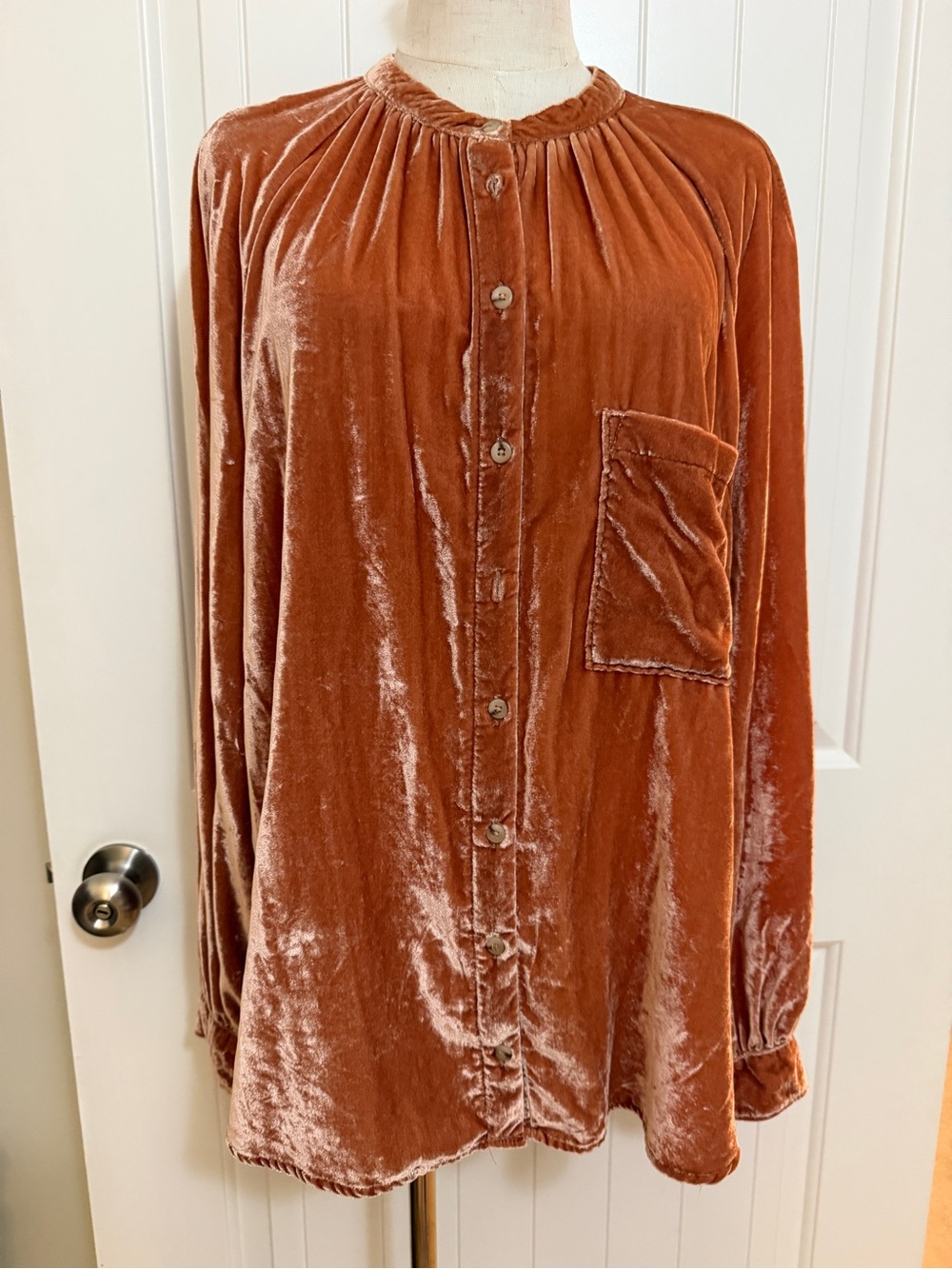 Pilcro Velvet Button-Front Blouse in Burnt Orange XL - Picture 3 of 16